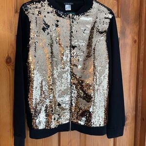 VENUS Black and Gold Sequin Bomber Jacket